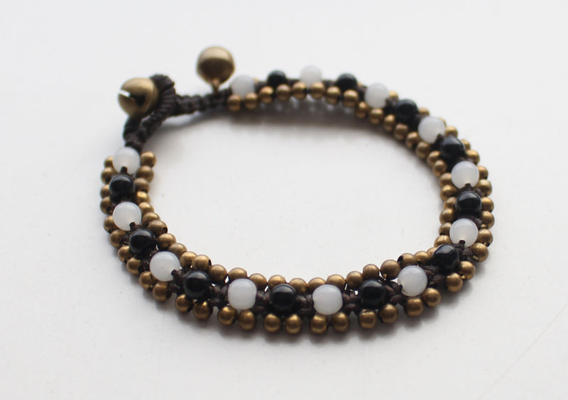 Black and Quartz Glass Beads Handwoven Teen Anklet - nepacrafts