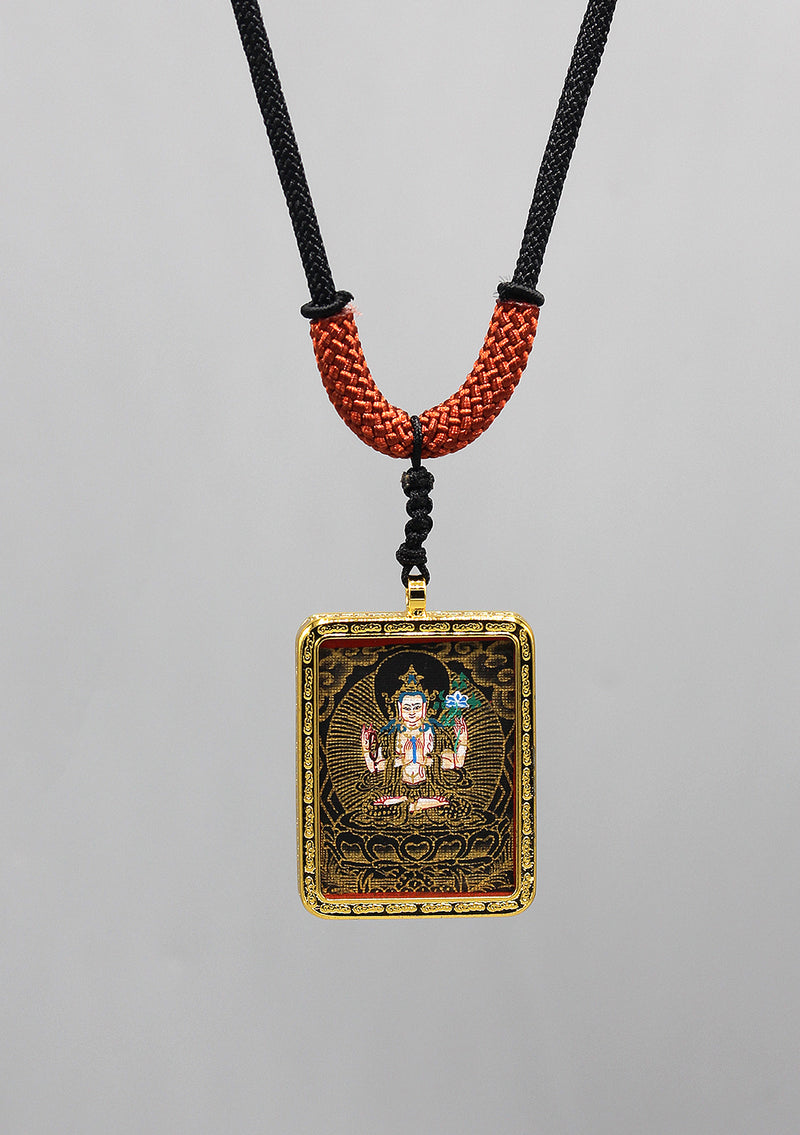 Hand Painted Mini Chenrezig Thangka Amulet Pendant