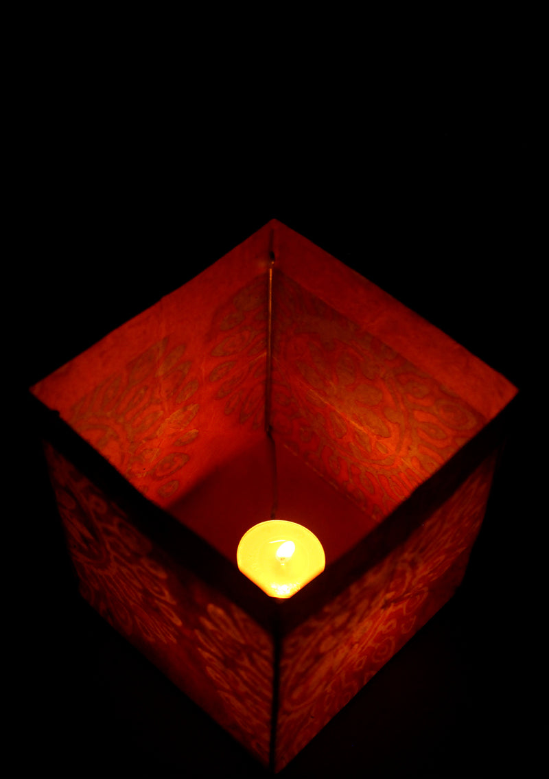 Handmade Mandala design Pink Lokta Paper Candle Lamp