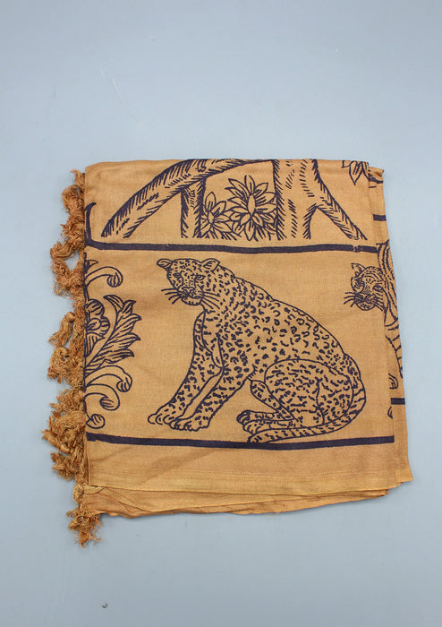 Pure Cotton Wildlife Tiger  Printed Beige Shawl with Furka