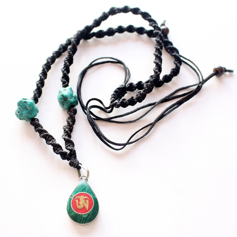 Tear Drop Green Tibetan Om Pendant - nepacrafts