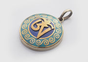Tibetan Symbol Embossed White Metal Pendant - nepacrafts