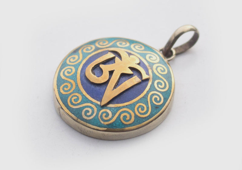 Tibetan Symbol Embossed White Metal Pendant - nepacrafts