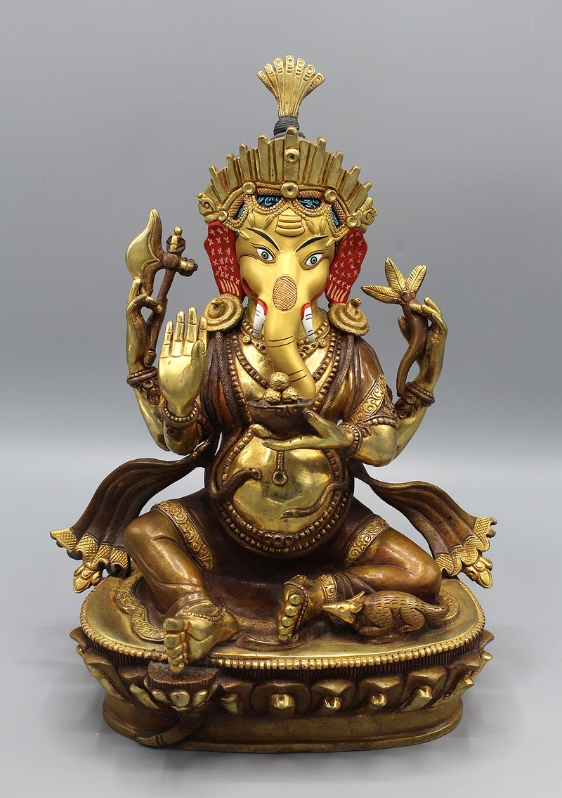 Partly Gold Painted Hindu Lord Ganesha Statue