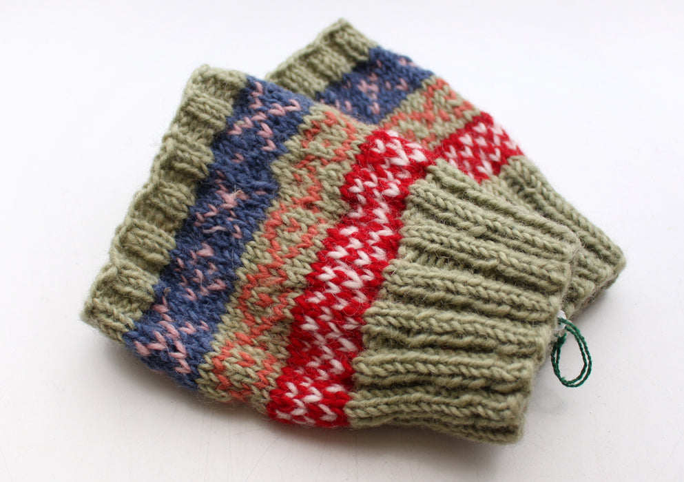 Light Green Red Multicolor Christmas Gift Woolen Legwarmers - nepacrafts
