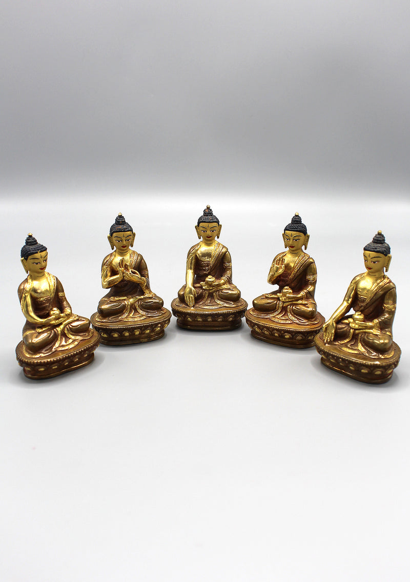 Five Dhyaani Buddha Gold Plated Statue, Panchha Buddha Statue