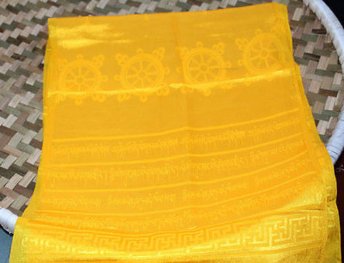 Eight Auspicious Symbol Yellow Color  Silk Scarf Khata KH30
