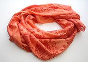 Elephant Print Bright Orange Cotton Jari Shawl/Scarf, Meditation Shawl - nepacrafts