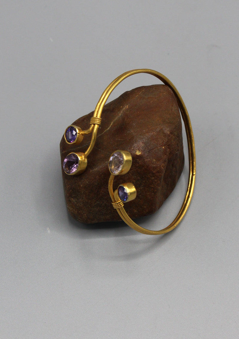 Amethyst and Sapphire inlaid Gold Plated Bracelet
