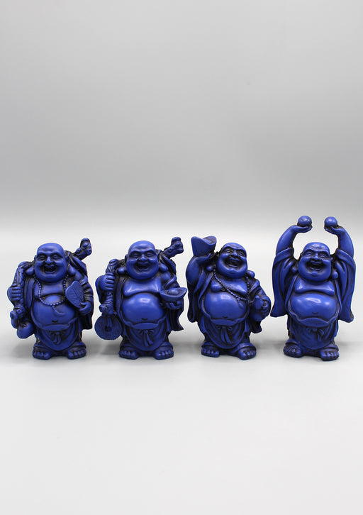Set of 4 Blue Laughing Buddha Statue - nepacrafts