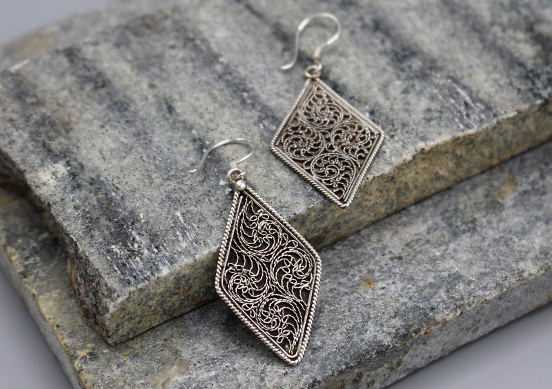 Filigree Sterling Silver Dangle Earrings - nepacrafts
