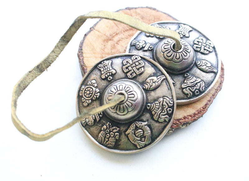 Large Eight Auspicious Symbol Musical Tingsha or Cymbals - nepacrafts