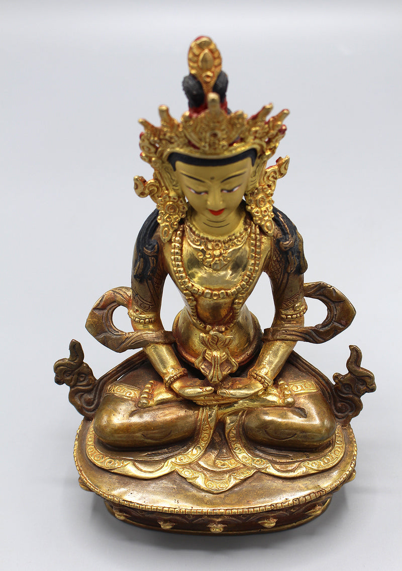 Gold Plated Aparmita Buddha Statue 8 Inch