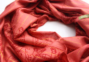 Dark Orange Cotton Meditation Scarf with Elephant Print, Jari Shawl/Scarf - nepacrafts