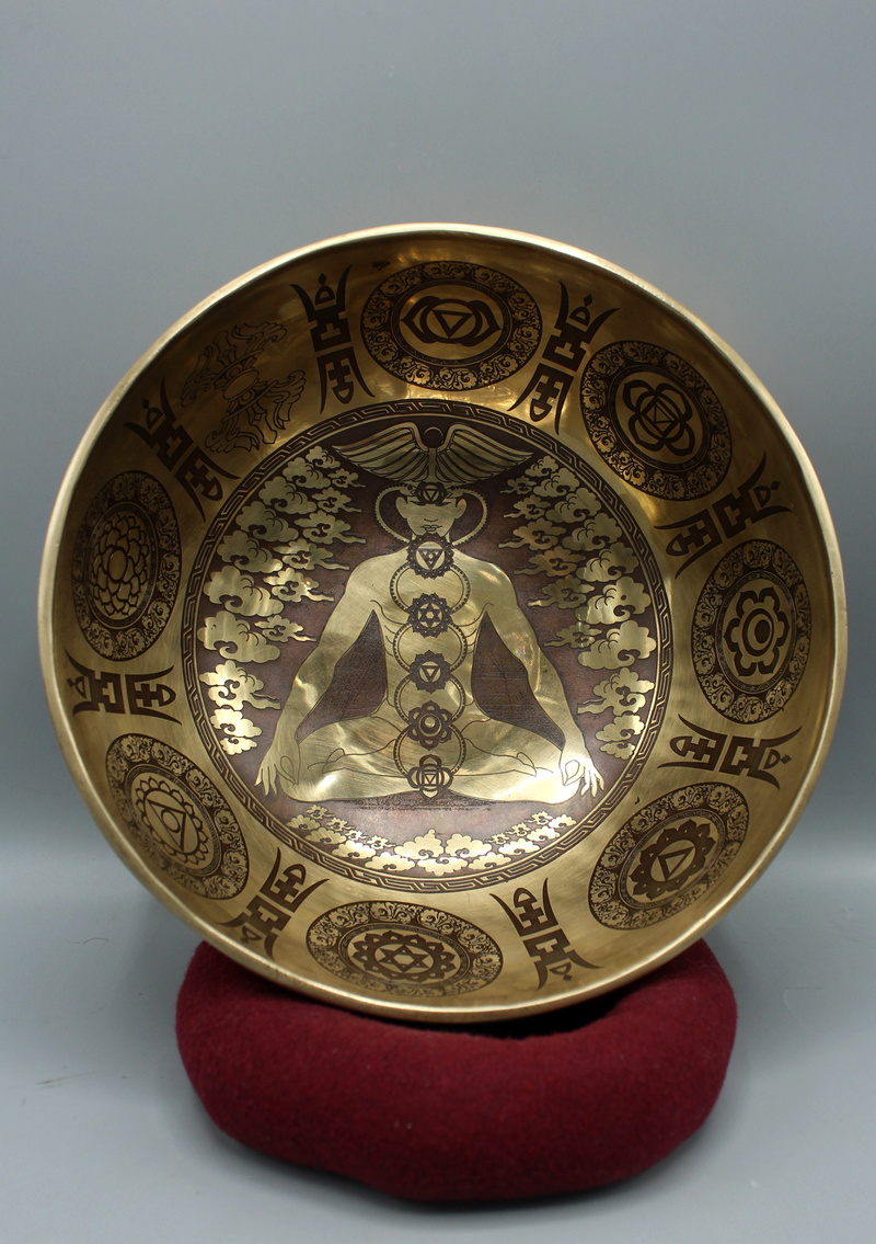 Seven Chakra Carved Meditation Tibetan Singing Bowl