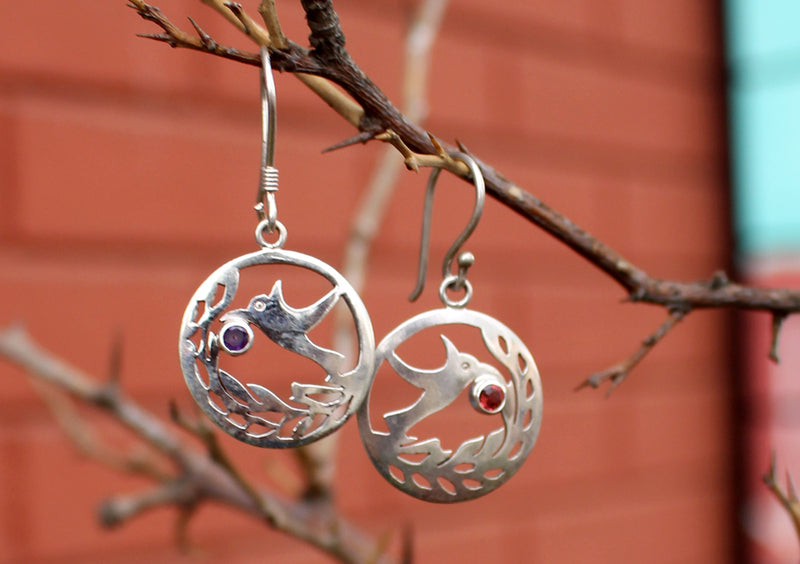 Round Silver Sterling Peace Dove Earrings - nepacrafts