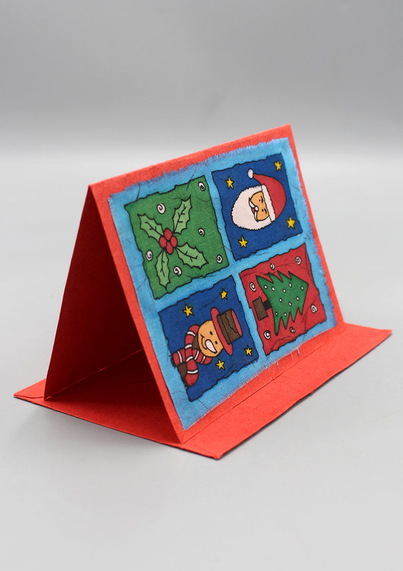 Fair Trade Batik Four Pic Collage Christmas Greetings Card