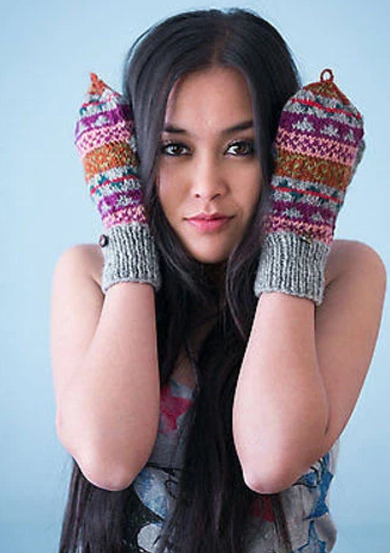 Grey Multicolor Woolen Convertible Mittens (Gray WO21G)