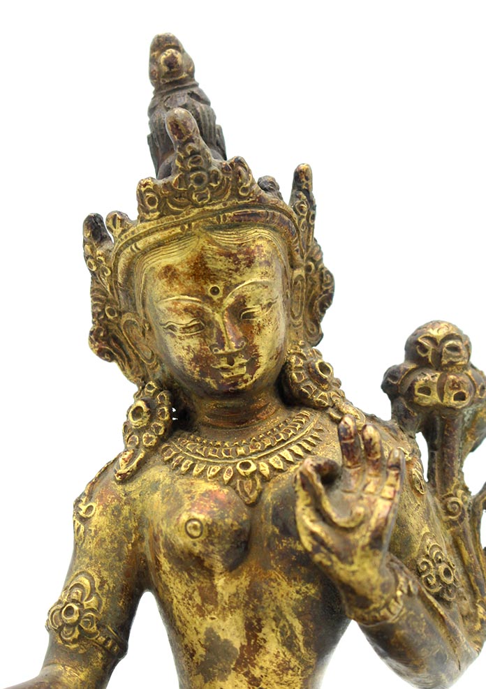Antique Copper Green Tara Statue 7 Inches