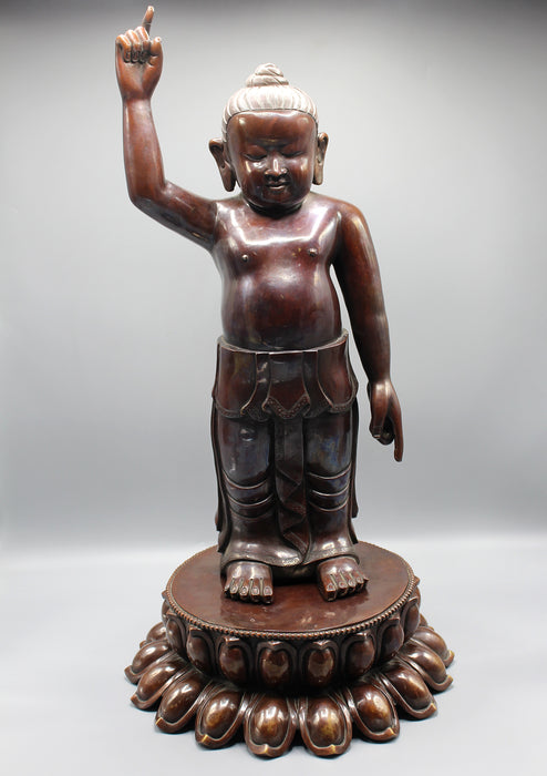 Copper Oxidized Standing Buddha Statue 25" - nepacrafts