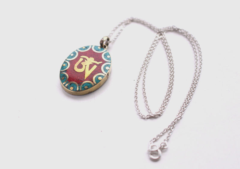 Oval Tibetan Kalachakra, Om and Buddha Eyes Pendant - nepacrafts
