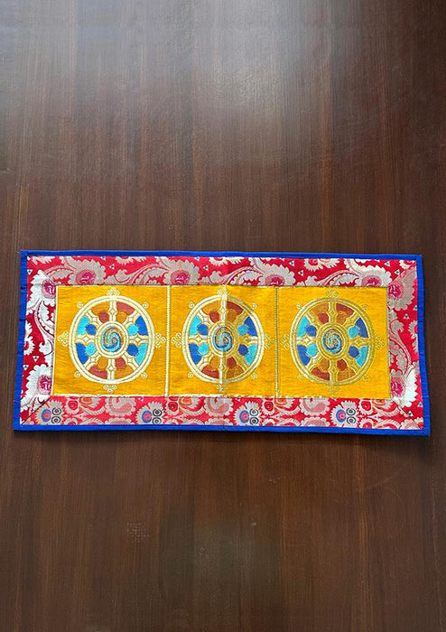Dharma Chakra Yellow Altar Cloth wih Red Brocade