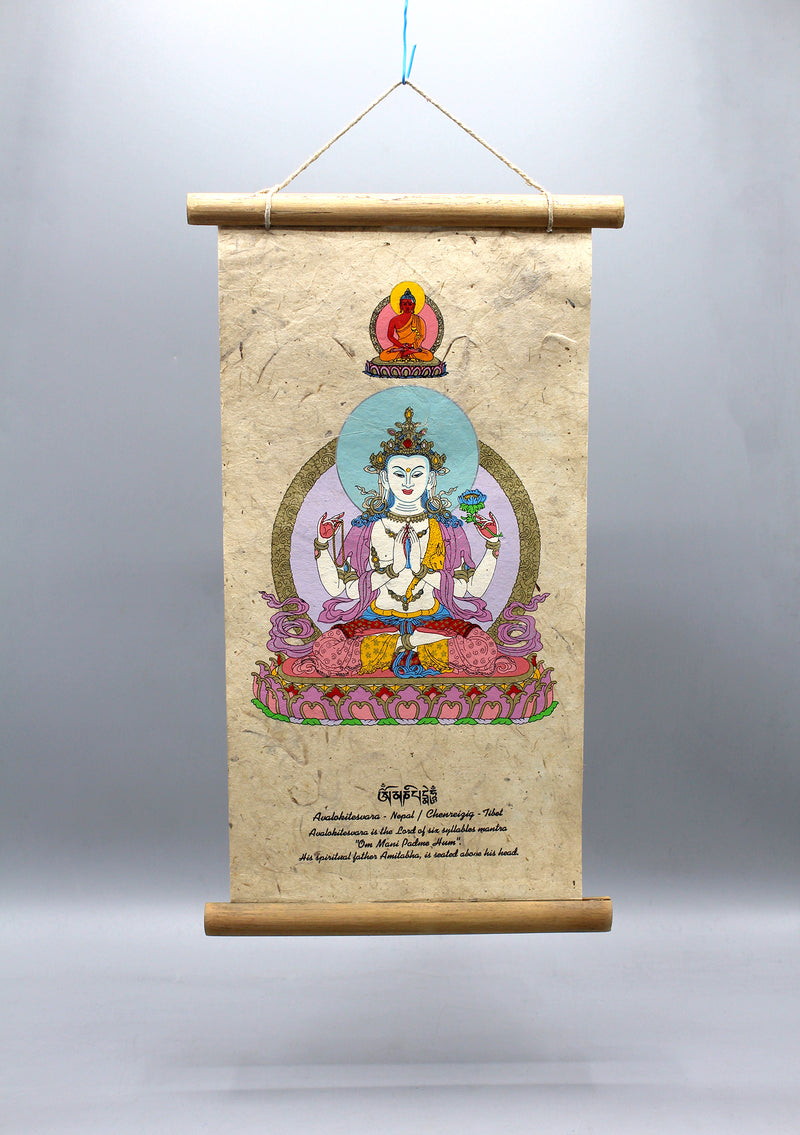 Chenreizig Printed Lokta Paper Wall Hanging