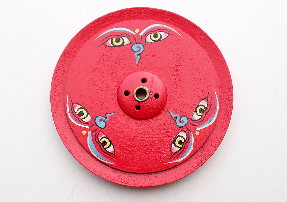 Buddha Eye Painted Flat Wooden Incense Burner - nepacrafts