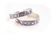 Tibetan Mantra Carved White Metal Bracelet - nepacrafts
