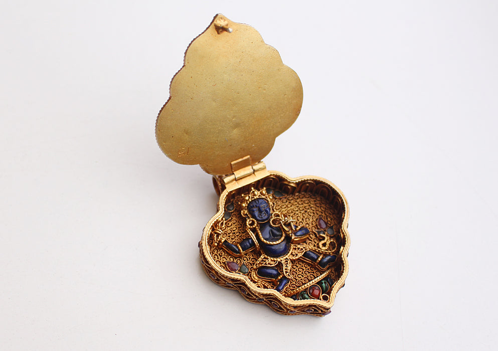Goldplated Silver Sterling Chenrezig Ghau Pendant with Semi Precious Stones - nepacrafts