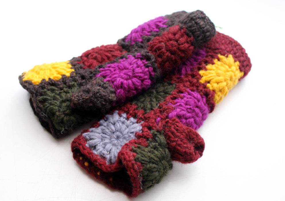 Gorgeous Maroon Yellow and Brown Color Finger less Gloves/Hand Warmers - nepacrafts