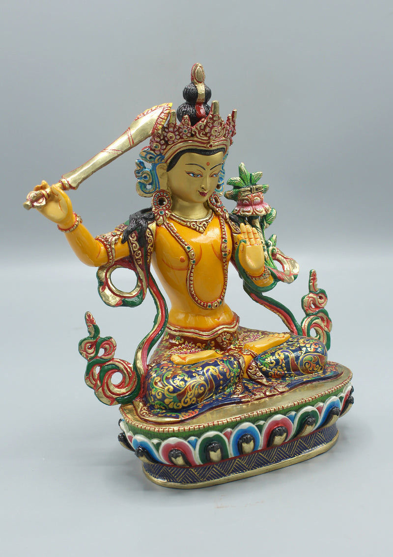 Handpainted Tibetan Bodhisattva Manjushree Jampelyang Statue
