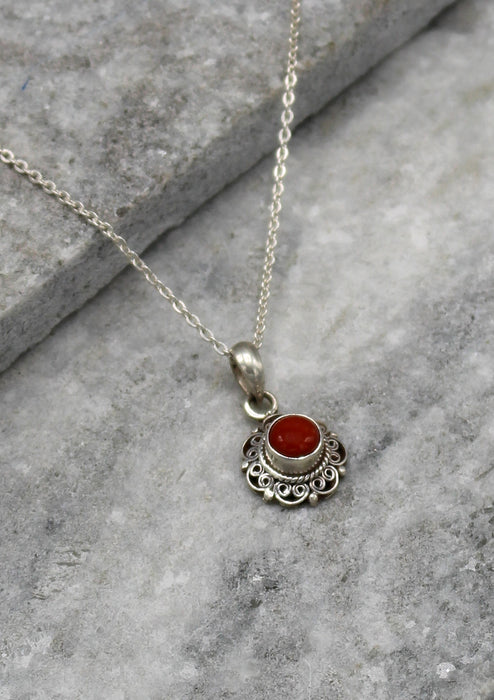 Vintage Style Red Coral Sterling Silver Pendant - nepacrafts