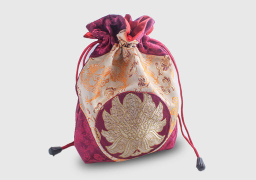 Lotus Embroidered Mala and Jwelery Bag - nepacrafts