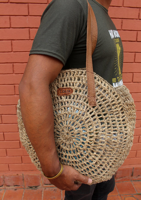 Handmade Nettle Woman's Hand Carry Side Bag with leather straps