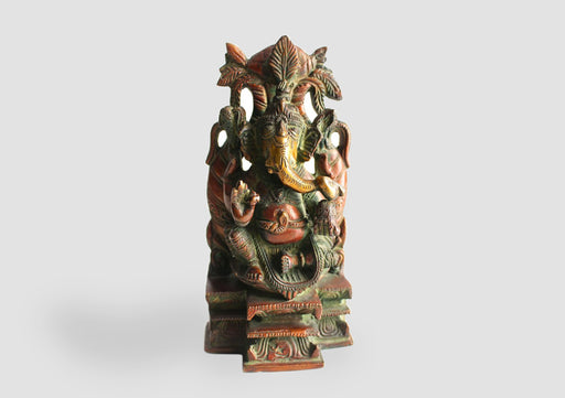 Blessing Ganesha On a Singhasan with Kalasha Parwa " High Brass Statue BRST05 - nepacrafts