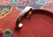 Om Mane Padme Mantra Engraved White Metal Bracelet, Adjustable Bracelet for Yoga - nepacrafts