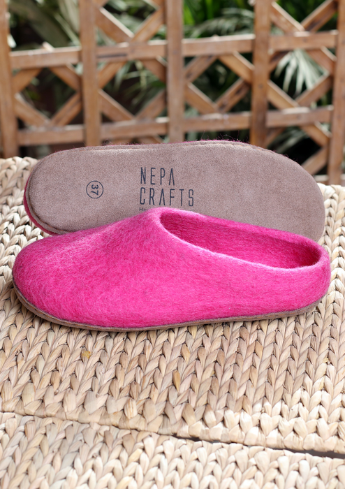 Hand Felted Woolen Cozy Indoor Slippers - Bright Pink