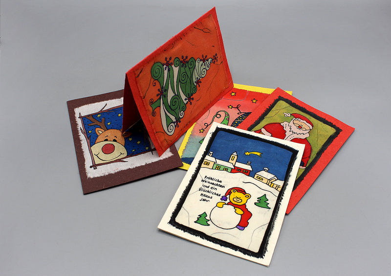 Fair Trade Batik Teddy Bear Playing with Snow BeerGreetings Card