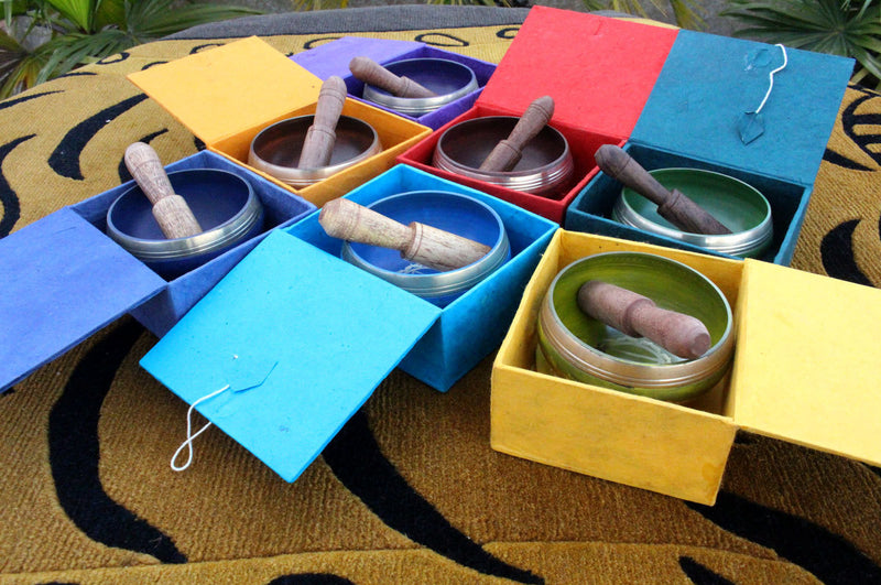 Seven Chakra Signs etched Singing Bowls Gift Box set