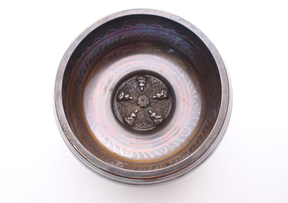 Tibetan Five Buddha Embossed Brass Singing Bowl 17.5 cm - nepacrafts