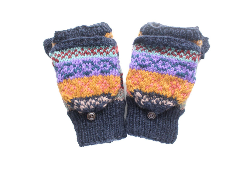 Dark Blue Pure Wool Convertible Mittens - nepacrafts
