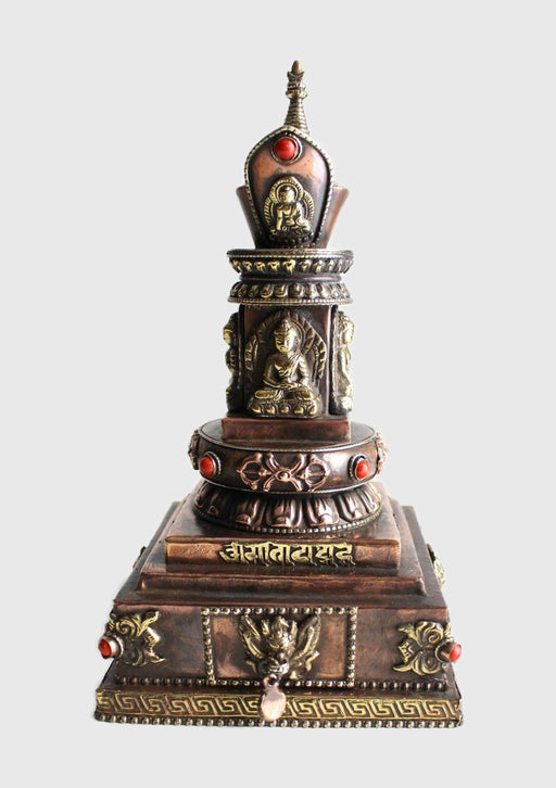 Copper Buddha Stupa with Incense Burner - nepacrafts