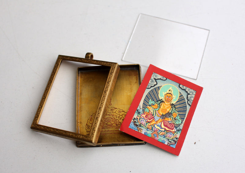 Yellow Zambala Mini Thangka Amulet Pendant - nepacrafts