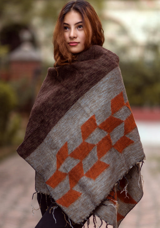 Grey Orange Himalayan 100% Pure Woolen Shawls Nepal - nepacrafts