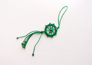 Beautiful Dharmachakra Car Hanging Amulet Decorated with Glass Beads - nepacrafts