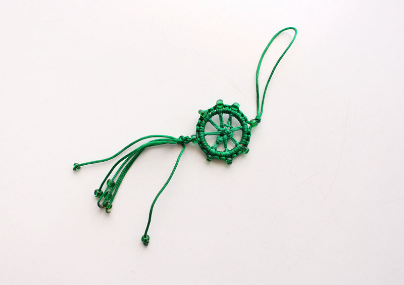 Beautiful Dharmachakra Car Hanging Amulet Decorated with Glass Beads - nepacrafts