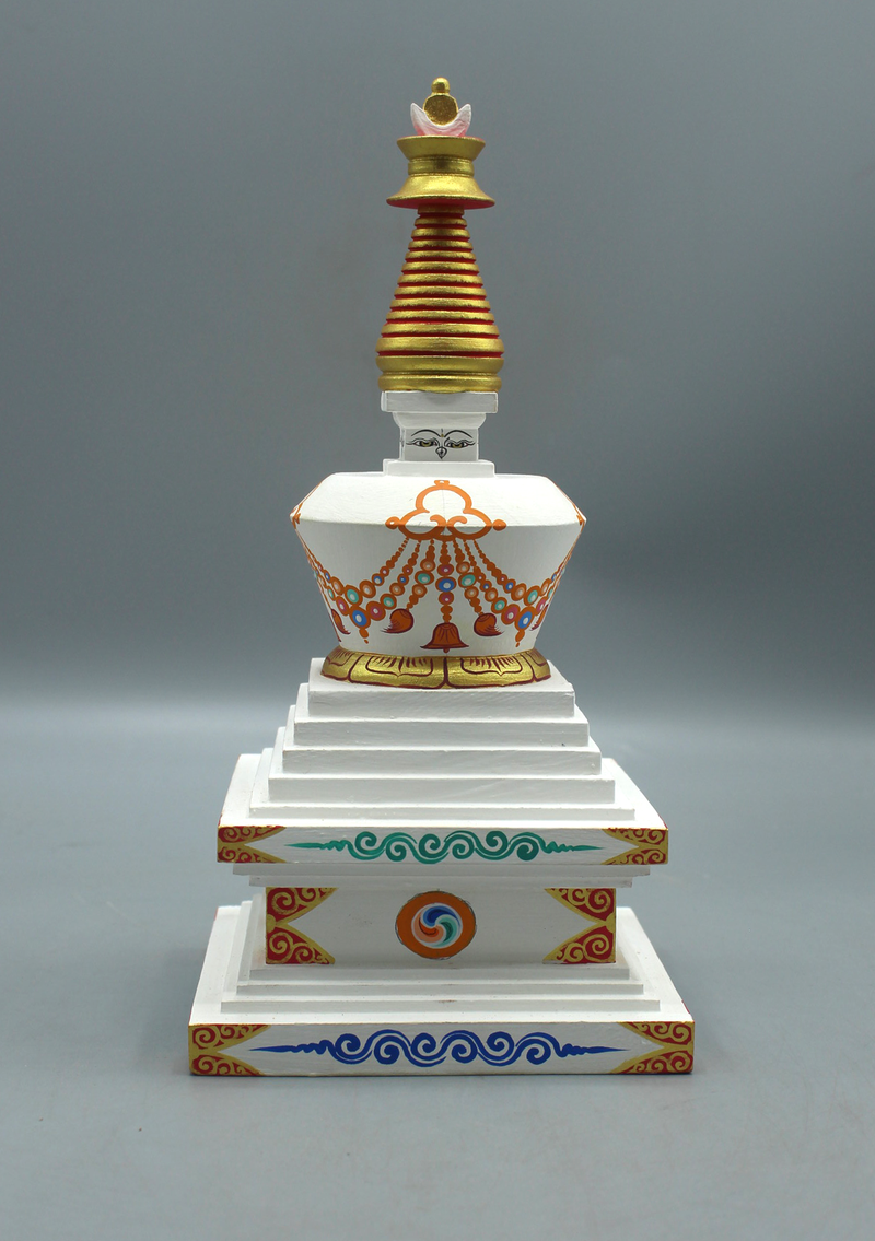 Hand Carved and Painted Wooden Stupa Chorten