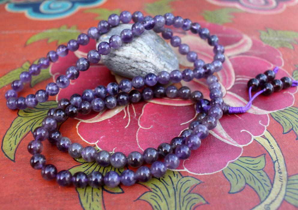108 Amethyst Gemstone Prayer Beads Mala, Yoga Jewelry - nepacrafts