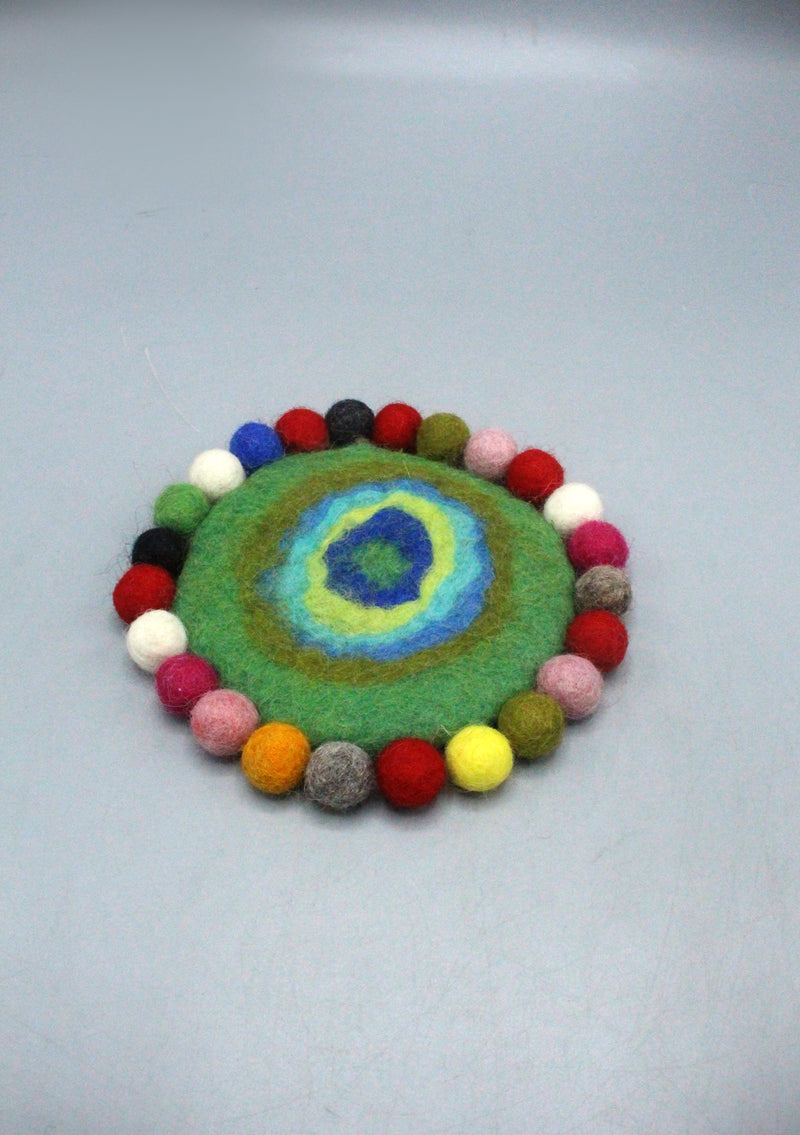 Baby Blue Multicolor Felt Round Tea Coaster